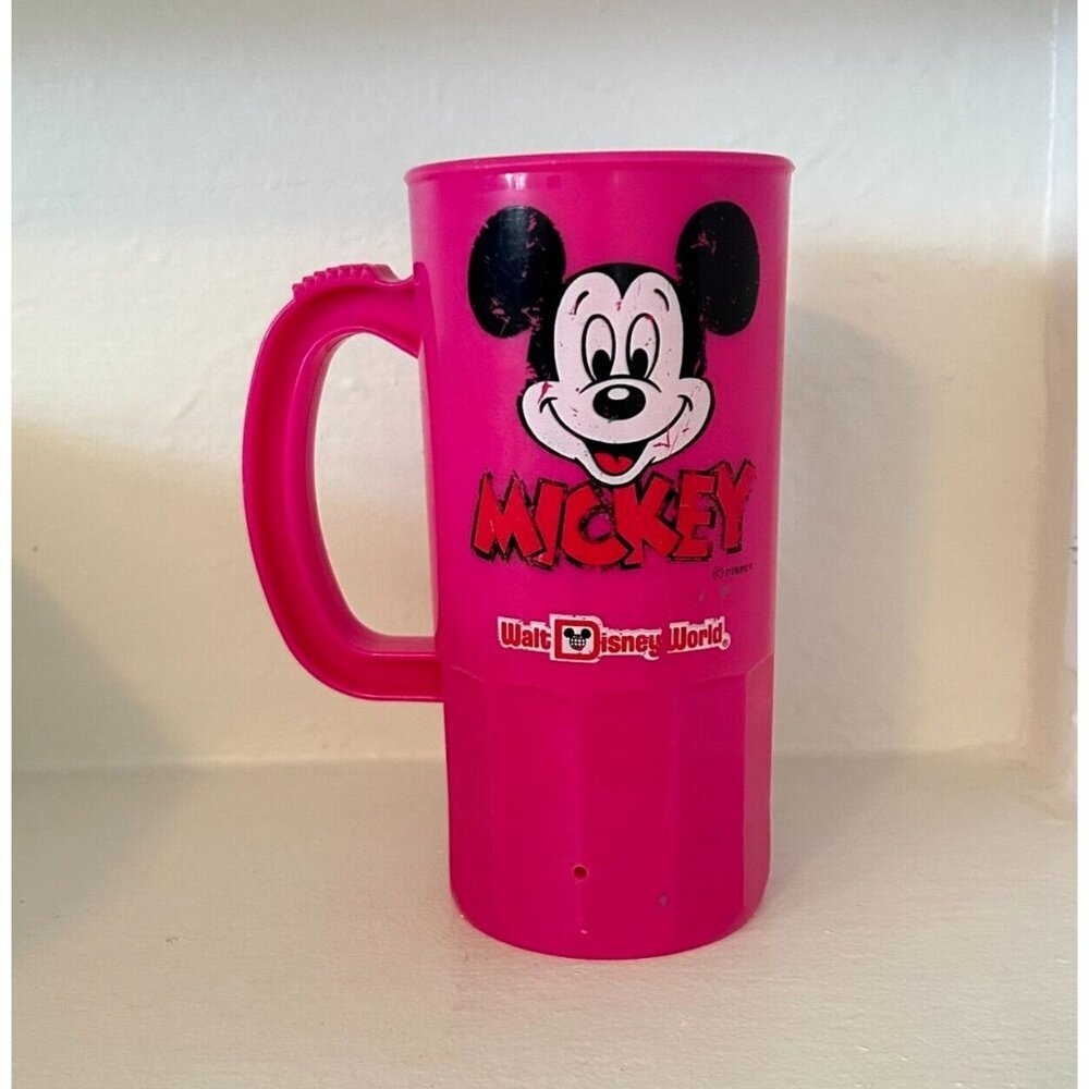 Vintage Walt Disney World Pink Plastic Cup Mickey Mouse Made in USA Super22 Mug